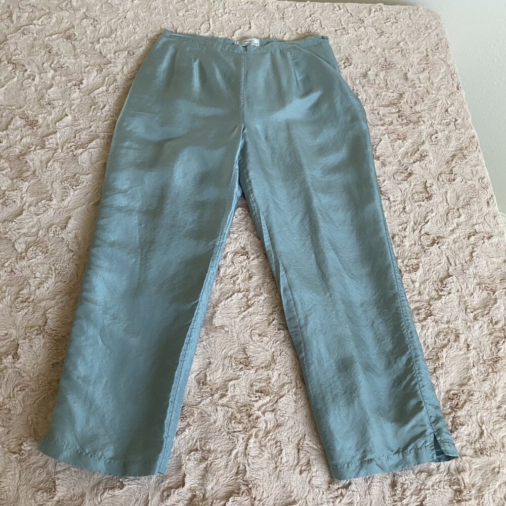 Vintage Passports Womens 14 100% Silk Blue Straight Leg Dress Pants